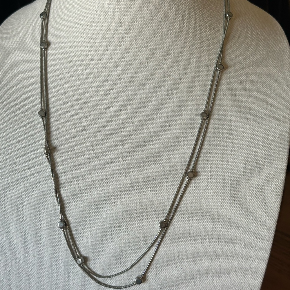 Silver very long necklace